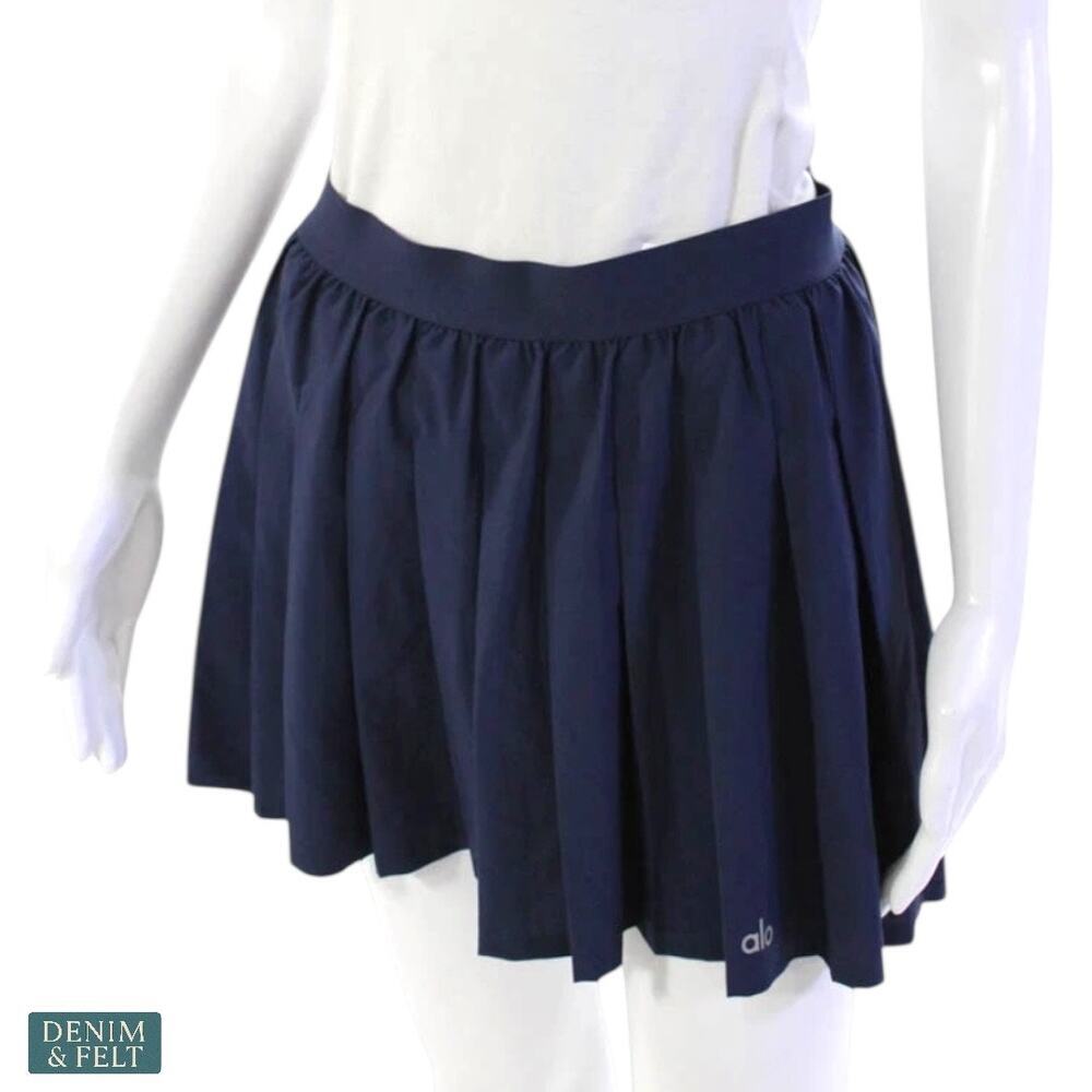Alo Varsity Tennis Skirt True Navy Pleated‎ Athletic w/ Built in Shorts & Pocket - Picture 10 of 16